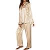 Zanisouta Pigiama da donna in raso, set completo con bottoni, a maniche corte e pantaloni lunghi, con scollo a V, leggero, baggy, camicia da notte traspirante, loungewear, O beige., S
