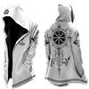 Cexiakong Giacca con cappuccio da uomo, mito nordico, 3D, lunghezza media, con cappuccio, rune vichinghe, stile retrò, alla moda, personalità, biker, cardigan, stile hipster lungo, per cosplay