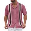 RAOKENSU Camicia a maniche corte da uomo, a maglia, traforata, traspirante, stile retrò, a maniche corte, con risvolto, con bottoni, slim fit, estiva, spiaggia, hawaiana, per il tempo libero