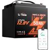 LiTime Batteria Litio 12V 50Ah LiFePO4 con Bluetooth per Barche, Pesca