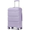 KONO Valigia Media Rigida Trolley 65 cm in PP con Serratura TSA, Viola | Da Donna, Valigia da Stiva per Viaggi, Superficie Lucida, Cerniera YKK, 4 Ruote Silenziose e Manico Telescopico