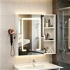 Ztexkee Specchio Bagno Contenitore con illuminazione e Antiappannamento Armadietto Bagno a Parete con 3 Mensola Regolabile e Porta asciugacapelli Luce a 3 colori Specchio Contenitore 60x60x15 cm Bianco