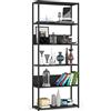 AKORD Libreria Industrial Style a 6 Ripiani 80 cm | Libreria Ferro e Legno | Aperto | Struttura a Scaletta | Scaffali autoportanti per Ufficio, Cucina, Bagni, Soggiorni | Biblioteca Nero