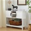 UYIHOME Tavolo consolle da corridoio, stretto con spazio nascosto, in legno con ripiano, per corridoio, soggiorno, 30 x 100 x 80 cm, bianco, 2 ante