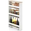 GIANTEX Carrello per Nicchia con Ruote, 4 Livelli，Carrello di Servizio Stretto Salvaspazio, da Bagno, Scaffale da Cucina Sottile 47,5 x 13 x 80,5 cm (Naturale+Bianco, Largo 13 cm)