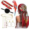HOWAF Costume Pirata Donna, Bandana Pirata Cappello Pirata Donna, Benda Pirata Benda Occhio Pirata, Cintura Catena, Orecchini, Accessori Capelli, Pappagallo Gonfiabile per Carnevale Accessori Pirata