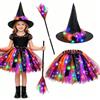 Hifot Costume Strega Bambina Tutu e Cappello Strega Bambina Scopa Strega,Vestito Strega Halloween Carnevale Cosplay