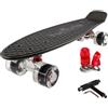 FunTomia Skateboard Retro 57cm Mini Cruiser in plastica e Ruote Skate Board con Stile Anni 70 Strati di Acero (Nero/Nero - con LED + T-Tool)