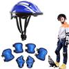 BSTiltion Set di 7 caschi da bici per bambini, ginocchiere, gomitiere, polsiere, protezioni regolabili per ciclismo e pattinaggio (blu scuro (modello cartone animato)