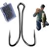 Generic Confezione da 50 ami da pesca a doppia rana, per pesca alla spigola, 2 pezzi in acciaio ad alto tenore di carbonio, ganci di ricambio per esche rane, per pesca alla spigola in sale e acqua dolce