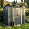 JUMMICO Casetta da Giardino in Metallo 196x122x182 cm, Capanno Attrezzi Zincato con Finestra in Acrilico e Porta Scorrevole, Anti-UV, Ventilato, Facile Montaggio, per Esterni,Nero-Con finestra