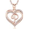 INFUSEU P Lettera Collana, Doppio Cuore Ciondolo In Oro Rosa A-Z Gioielli Cubic Zirconia CZ Lunga 20 Pollici Catena Regali Carini Per Ragazze Moglie Femmina