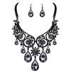 Clearine Collana Parure Gioielli Tribale Etnico Cristallo Chunky Statement Orecchini Pendente Set Grigio Nero-Argento Fondo