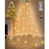 DawnMeet Luci Albero di Natale Cascata, 400LEDs 2M 16 Fili Luci Albero di Natale con Anello, Telecomando, 8 Modalità, Temporizzazione, IP44 Luminarie Natalizie per Alberi di Natale da 1.5 a 3m, Bianco Caldo