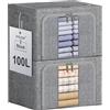 Eyeleaf Scatole Rigide per Armadio XXL 2 Pezzi (24L/66L/100L) con Rinforzi Metallici - Organizer Salvaspazio, Contenitori Impilabili per Vestiti e Accessori