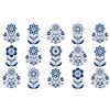 Ulticool Adesivi Impermeabili per Piastrelle - Fiori Folkloristici Blu e Bianco - 15 x 15 cm - Confezione da 15 Adesivi per Piastrelle Autoadesivi in Pellicola - Rilievo per Parete - Parete Cucina
