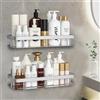 Bailtouk Mensola Doccia Senza Foratura, 2 Pezzi Porta Sapone per Doccia, Porta Shampoo Doccia in Alluminio Portas Bagnoschiuma da Doccias Antiruggine Essenziale per il Bagno, Cucina, 30,5×13×5,5cm (A Argento）