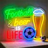 Lxmoneon Insegne luminose da calcio,insegne al neon Football&Beer is Life | per decorazione murale, insegna LED sportiva USB per bar sala giochi camera da letto regalo per uomini e ragazzi
