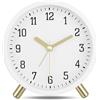 Lafocuse Metallo Sveglia senza Ticchettio con Luce Notturna, Semplice Sveglia da Comodino Analogica Silenziosa, Moderno Orologio da Tavolo Batteria per Casa Ufficio 11cm, Bianco