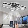 YUNZI Silenzioso Ventilatore da soffitto con Illuminazione LED 80W Dimmerabile con Telecomando, Moderno Lampada per Soggiorno Sala da Pranzo Camera da Letto Cucina,6 velocità, Nero 103CM
