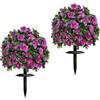 Generico Set di 2 Piante Artificiali a Sfera con Fiori, Arbusti Finti da Esterno con Picchetti, Decorazione Giardino in Seta UV-Resistente, Ornamenti Floreali per Prato, Vasi e Patio (viola-giallo)
