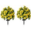 Generico Set di 2 Piante Artificiali a Sfera con Fiori, Arbusti Finti da Esterno con Picchetti, Decorazione Giardino in Seta UV-Resistente, Ornamenti Floreali per Prato, Vasi e Patio (giallo)
