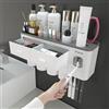 iHave Porta Spazzolino Elettrico da Muro con Dispenser Dentifricio e 4 Bicchieri - Design Bianco Classico per l'Arredo del Bagno, Organizer Bagno Tutto-in-Uno per Spazzolini e Accessori