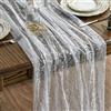 Artoid Mode Garza Tulle Glitter Foil Bianco Argento Runner da Tavolo 70 x 300 cm, Decorazione da Tavolo da Cucina Vacanze Feste Compleanno Matrimoni