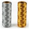HO-SFSM 2 Rotoli Filo d'oro Spago Dorato, Lunghezza Totale 200m Fettuccia Oro | Fili Seta Color Oro Fai Da Te,Filato Gioiello Bigiotteria Uncinetto,Ideale per Natalizie O Confezioni Regalo