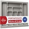 LouMaxx Portaposate per cassetti larghi cm, portaposate cm, prodotto in Germania, grigio con scomparti e angoli stabili, infrangibile e durevole (grigio argento, 47,3 x 52,6 cm - 8 scomparti)