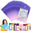 YAAVAAW Sacchetti in plastica trasparente con chiusura zip in foil rosa viola a prova di odore, buste per imballaggio Mylar olografico richiudibili per conservazione con sigillo grip, 100 pezzi 7x10cm per