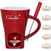 Dongcill Tazza per Fonduta di Cioccolato,Tazza Cioccolata Calda Candela | Set per Fonduta di Cioccolato,in Ceramica,200 ML,con 4 Forchetta e 5 Lumino,per Sciogliere e Mantenere in Caldo,Rosso