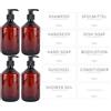ISOLATECH confezione da 4 flaconi dosatori da 500 ml per bagno | pompa nera, flaconi vuoti in PET marrone, ricaricabili per gel doccia, shampoo e lozione per il corpo, 10 etichette incluse