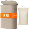 Lifewit Cesto Portabiancheria, Cesta Panni Sporchi con coperchio, Laundry Basket con Plastica Manici, Porta Biancheria Sporca per Bagno, Lavanderia, Camera da Letto, 55 L, Beige