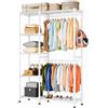 Himimi Stand Appendiabiti Doppio con 5 Ripiani Regolabili in Altezza, Appendi Abiti da Terra Robusto, Armadio Aperto in Metallo, Porta Abiti per Camera da Letto, Cabina Armadio, 114x44x195 cm, Bianco