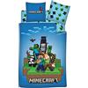 Aymax Minecraft Ready to Survive Set 3 Pezzi 140x200 + Federa Blu Regalo | Copripiumino + lenzuolo 90x190 | Steve Alex Creepers Minecraft | Bambini | Regalo | Lavabile in lavatrice