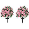 Generico Set di 2 Piante Artificiali a Sfera con Fiori, Arbusti Finti da Esterno con Picchetti, Decorazione Giardino in Seta UV-Resistente, Ornamenti Floreali per Prato, Vasi e Patio (rosa)