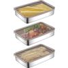 Chrrapte 3 Pezzi Contenitore Per Pancetta Da Frigorifero,Contenitore salvafreschezza per affettati set vassoi frigo, impilabili con coperchio, Usa l'acciaio inossidabile