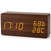 Virklyee Sveglia in Legno Sveglia in Legno con LED Temperatura Display Orologio,3 Livelli di luminosità, Controllo Vocale, USB Ricaricare o alimentato da 4 batterie AAA(Rettangolo Marrone Scuro)