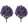 Generico Set di 2 Piante Artificiali a Sfera con Fiori, Arbusti Finti da Esterno con Picchetti, Decorazione Giardino in Seta UV-Resistente, Ornamenti Floreali per Prato, Vasi e Patio (viola)