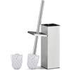 ALFKET Scopino Bagno WC, Scopino WC in Acciaio Inossidabile | Spazzola WC Include 2x Teste di Spazzola Testina di Ricambio, Scovolino Bagno WC Quadrata Porta Scopino 8x8x42.5cm, Argento