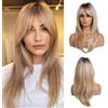TYXHXTF 20 Pollici Lungo Dritto Biondo con Radici Scure Stratificato Parrucche di Capelli Sintetici, Lungo Layered Con Frange Lisci Sintetico Fibra Shoulder Lunghezza Capelli per Quotidiano Parrucche