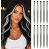 Zhcwldmi Set di 10 ciocche di capelli con clip, 50 cm, ciocche colorate in fibra sintetica resistente al calore, extension con clip per bambini e ciocche da intrecciare, 7 colori (grigio cenere)