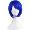 MapofBeauty 12 Pollic Corto Dritto Diagonale Frangia Parrucca,Marino Blu | Sintetico fibra,Alto Temperatura