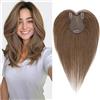 S-noilite Topper Capelli Umani per Donne, 21g Capelli Veri Frangetta Laterale, 27CM Frangia a S Fermaglio per Capello, Capello Umani Toppers con 8x11CM Base in Pizzo per Diradati, Castano Medio #4