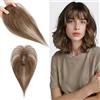 S-noilite Topper Capelli Umani per Donne, 14g Capelli Veri con Frangia, 27CM Frangia Fermaglio per Capello, Umani Toppers con 7x11CM Base in Pizzo, Topper Capello Veri per Diradati, Castano Medio #4