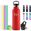 Motswedi Borraccia Termica 750ml, con Cannuccia, Bottiglia Termica, Borraccia Acciaio Inox, 6*Cannucce, per Bevande Calde e Freddo per Campeggio, Palestra, Ciclismo, Rosso