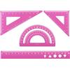 MSDADA Set di 4 righelli triangolari, goniometri, quadrati e righelli, in lega di alluminio, kit da disegno in metallo, goniometro geometrico per studenti, scuola, casa, ufficio (colore rosa, 20 cm)