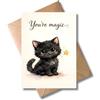 WBdesignz You're magic - Biglietto di auguri moderno con gatto nero, scritta e stelle, di alta qualità per proprietari di gatti e appassionati di gatti (DIN A6)