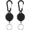 Segus Portachiavi Retrattile Filo Acciaio, 2 Pezzi Porta Badge Retrattile | con Cavo Acciaio di Circa 60cm, con Moschettone, Alloggiamento in Plastica, per Chiavi, Clip da Cintura, Zaino (Nero)